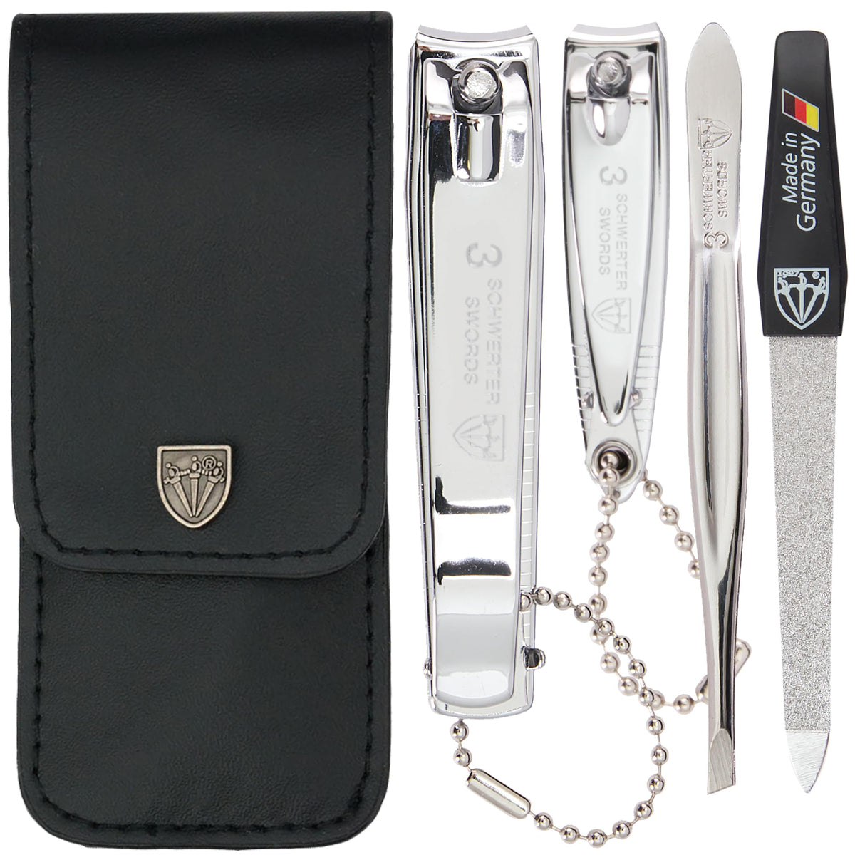 Three Swords Germany manicure kit case with complete nail care tools for home use.
