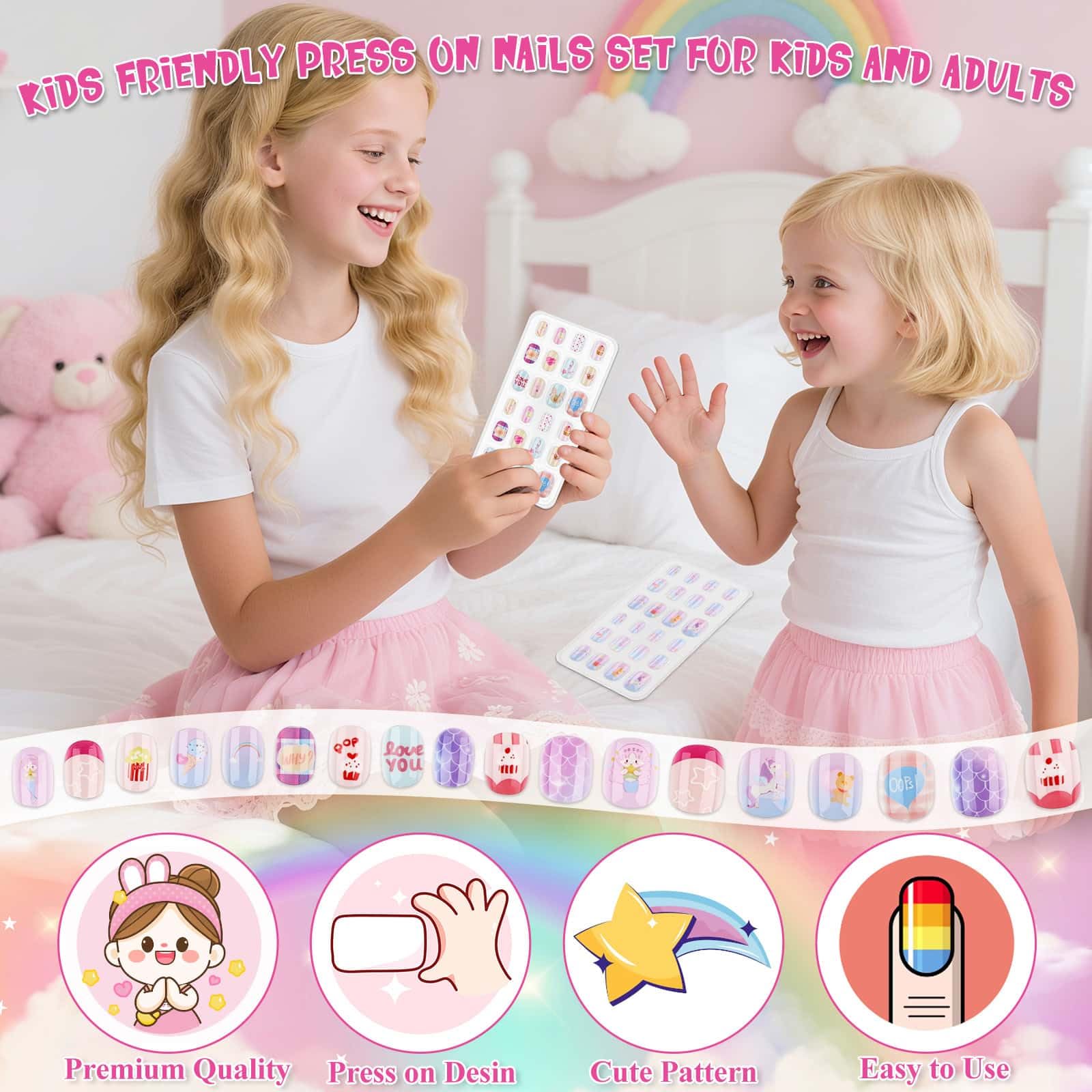 Thrilez kids nails with pink patterns for cute daily nail art