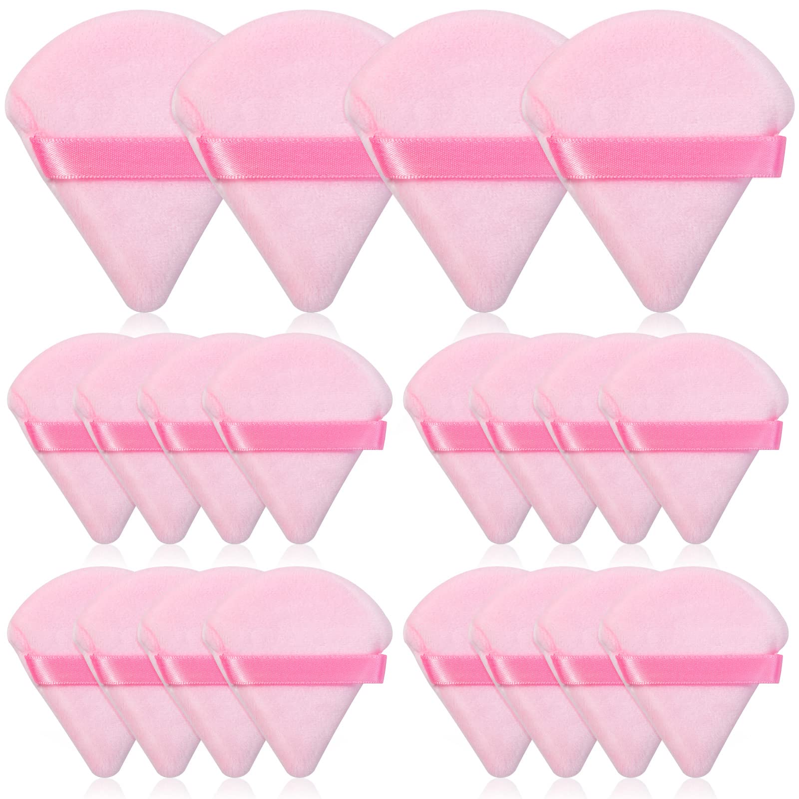 Thrilez pink triangle powder puff for precise powder placement on the face.
