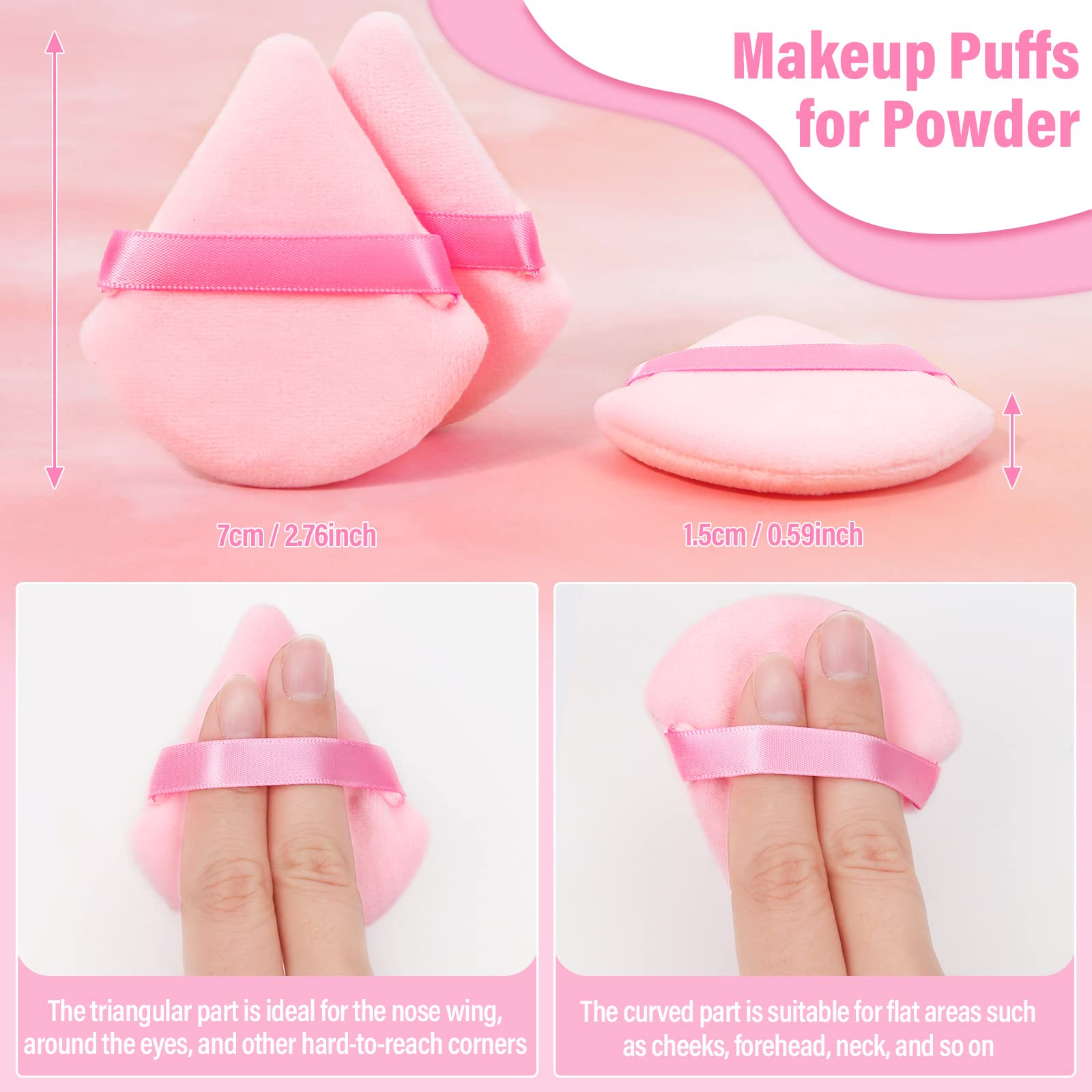 Soft velour texture of the Thrilez triangle powder puff feels gentle on skin.
