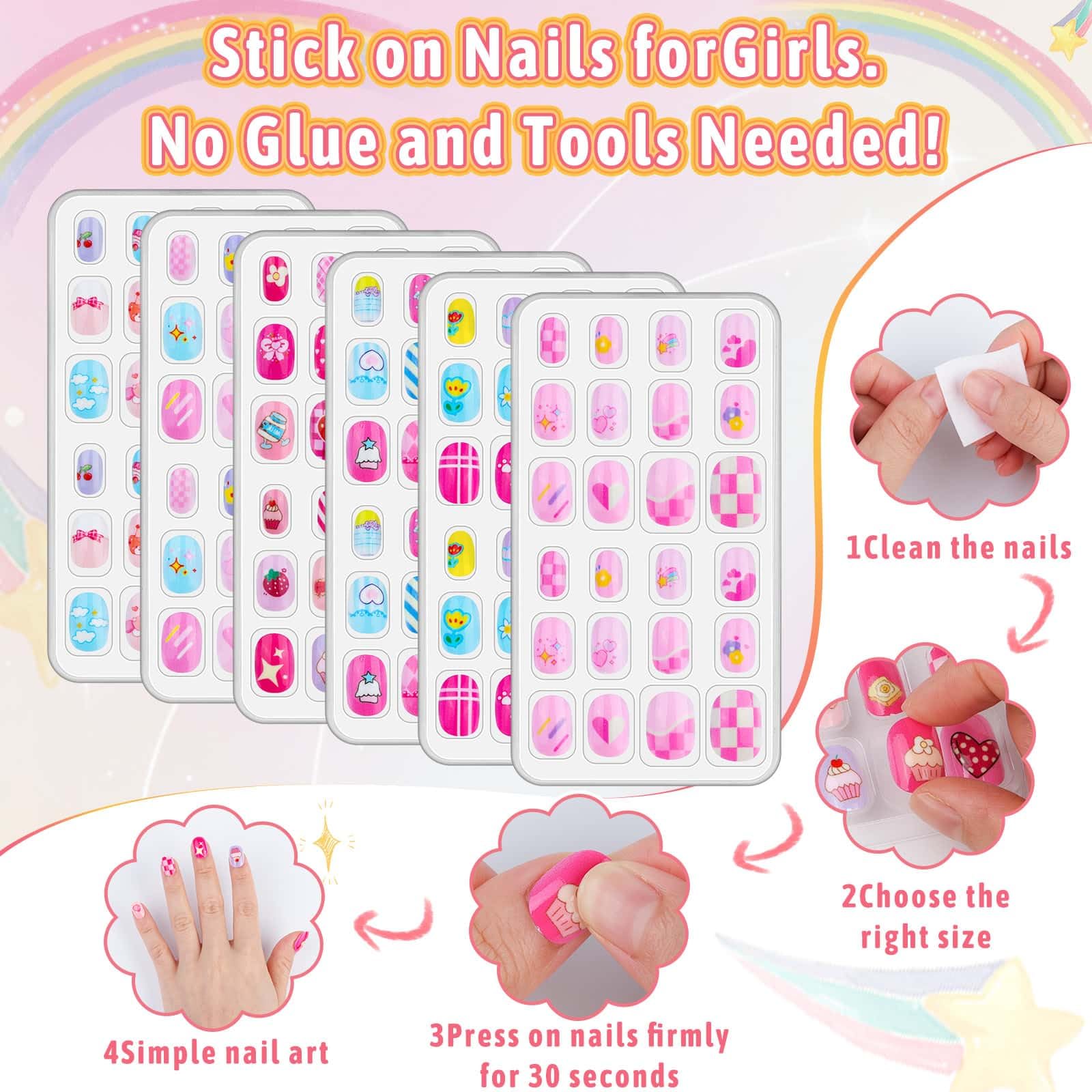 Thrilez uñas con pegamento fácil de aplicar para niñas seguras.