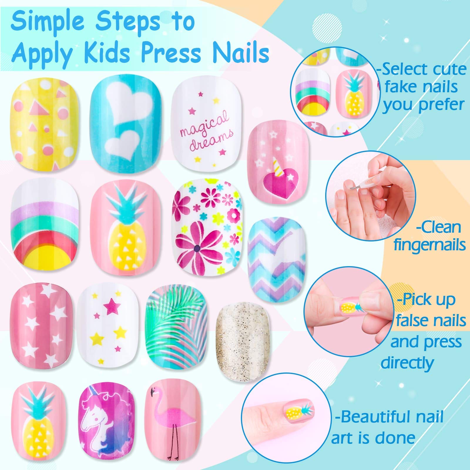 Thrilez uñas postizas para niñas con motivos brillantes: diversión creativa rápida.