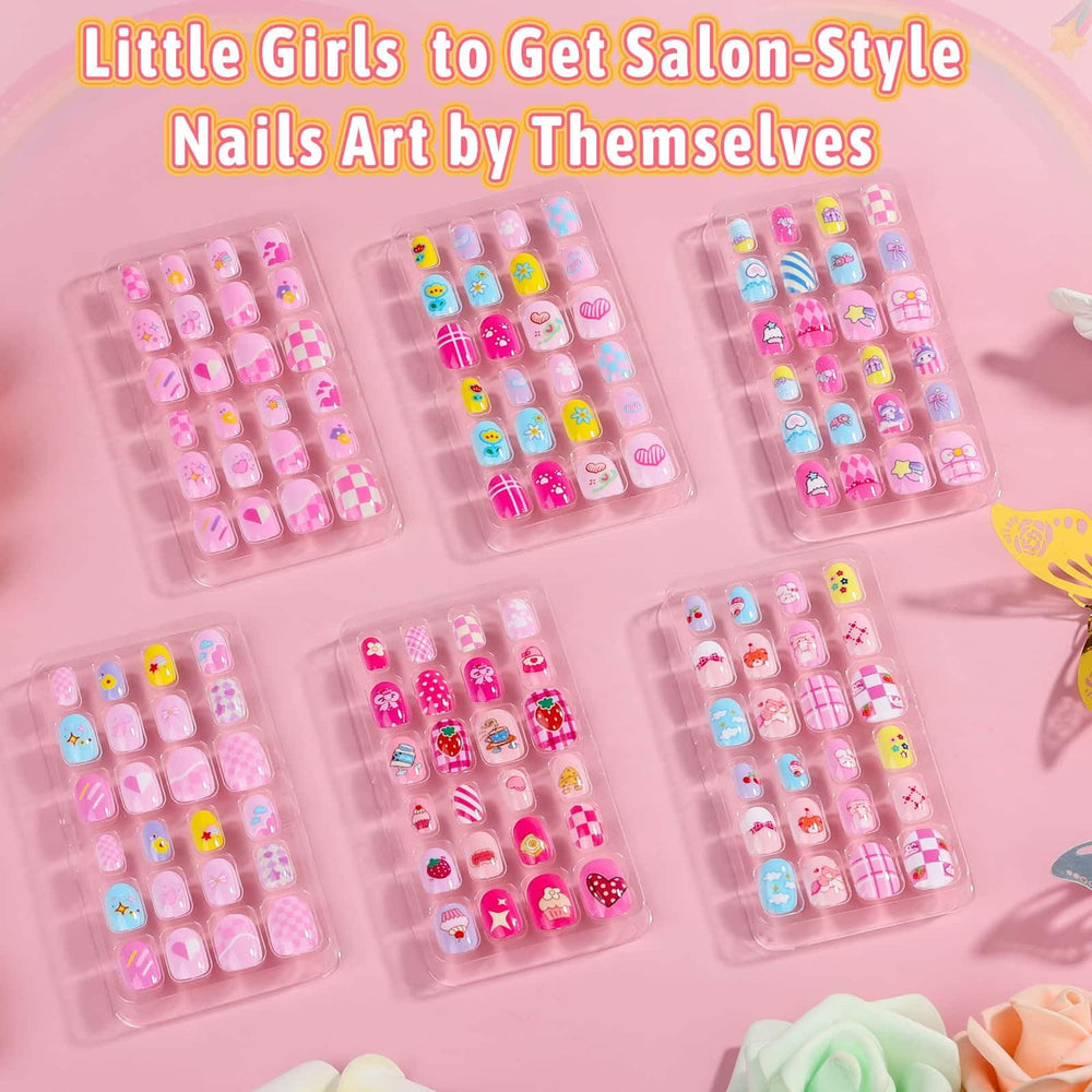 Thrilez uñas postizas para niñas rosas con diferentes tamaños para ajuste personalizado.