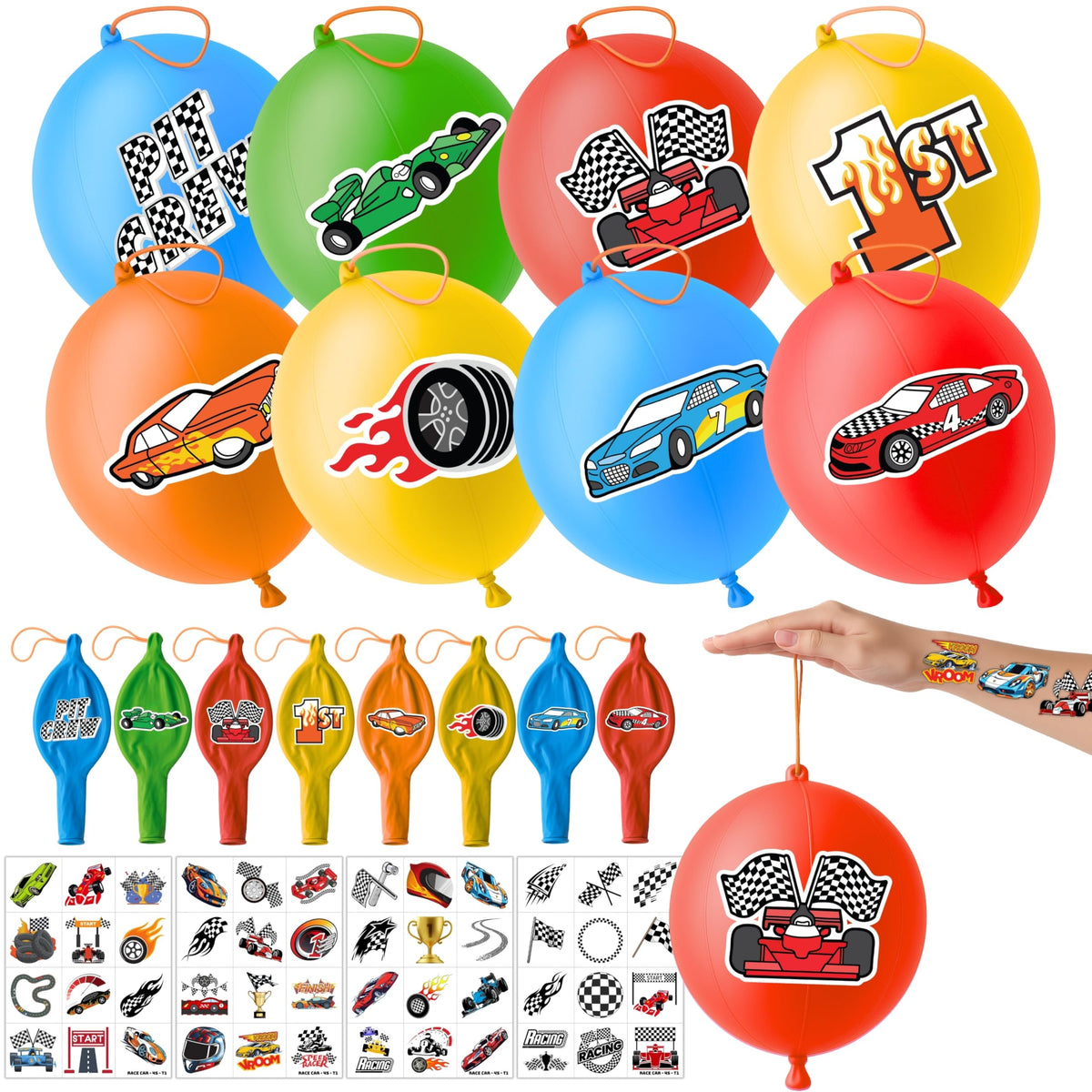 Pack ThuanXuanLoc con globos punch y motivos de carreras para fiestas