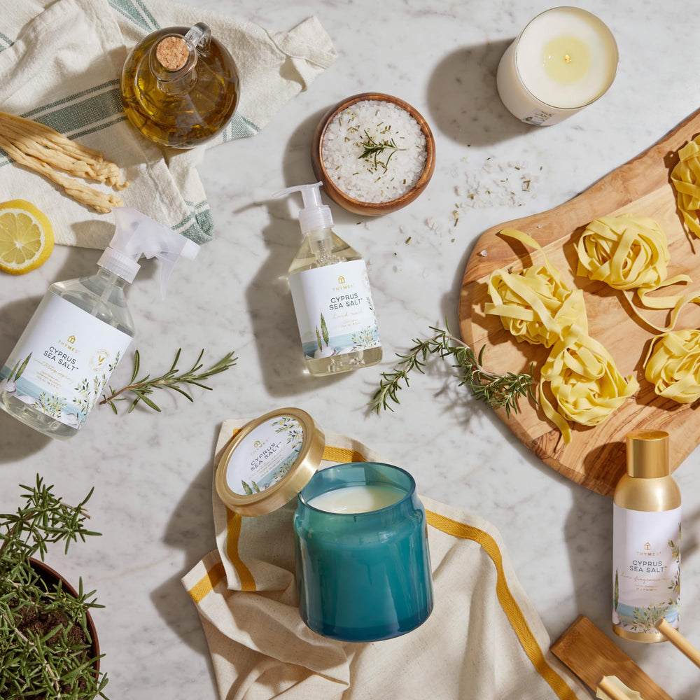Thymes Cyprus Sea Salt Hand Wash close-up reveals fragrance notes.
