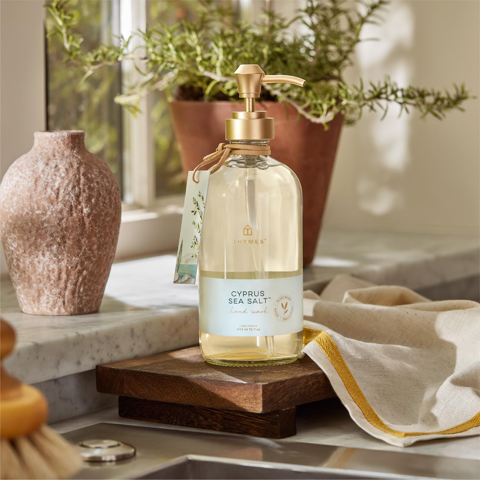 Thymes Cyprus Sea Salt Hand Wash foam shows rich, moisturizing lather.