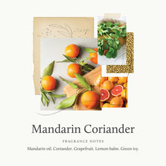 Thymes Mandarin Coriander label closeup showing brand artistry
