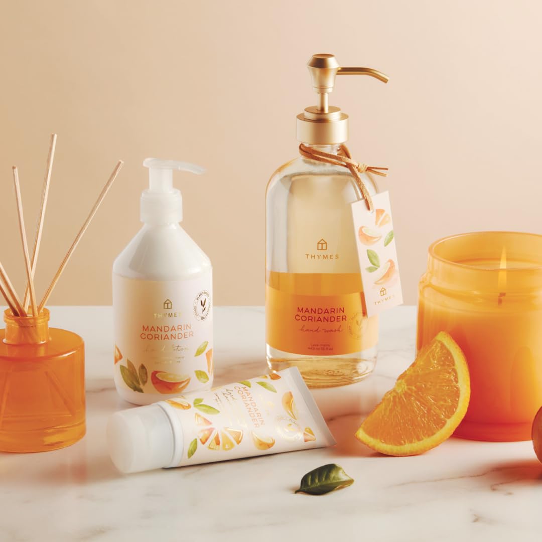 Thymes Mandarin Coriander packaging design artwork reflecting botanicals