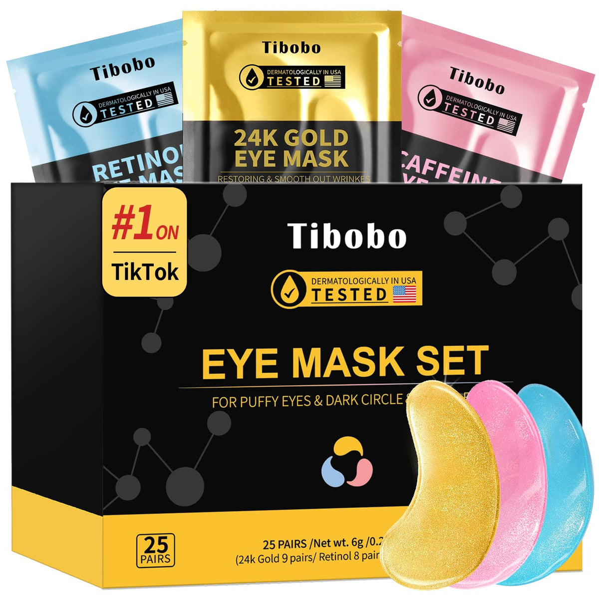 Tibobo 24K Gold eye masks packaging highlights premium skincare gift