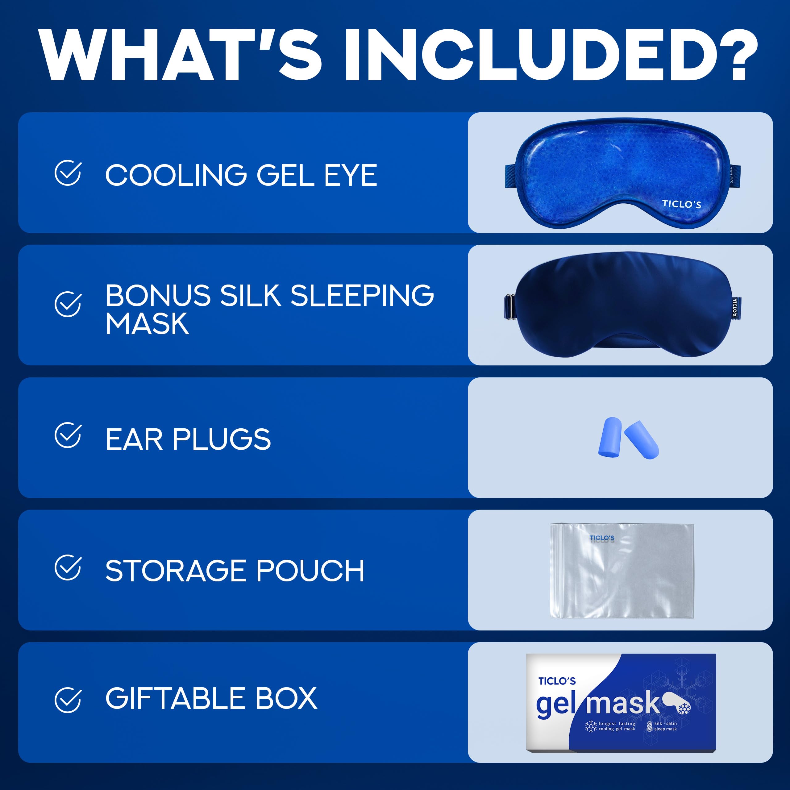 Reusable TICLO'S cooling eye mask designed for daily use and value.