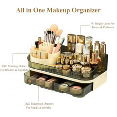 Tidyladyo top compartments hold tall bottles and brushes clearly.