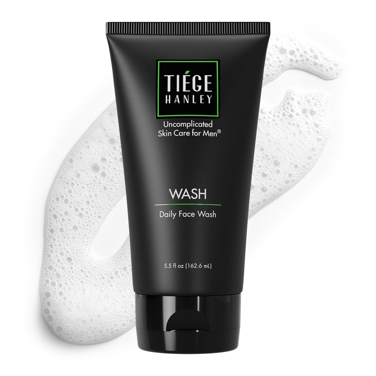 Tiege Hanley Daily Face Wash bottle offers fragrance-free cleansing for sensitive skin.
