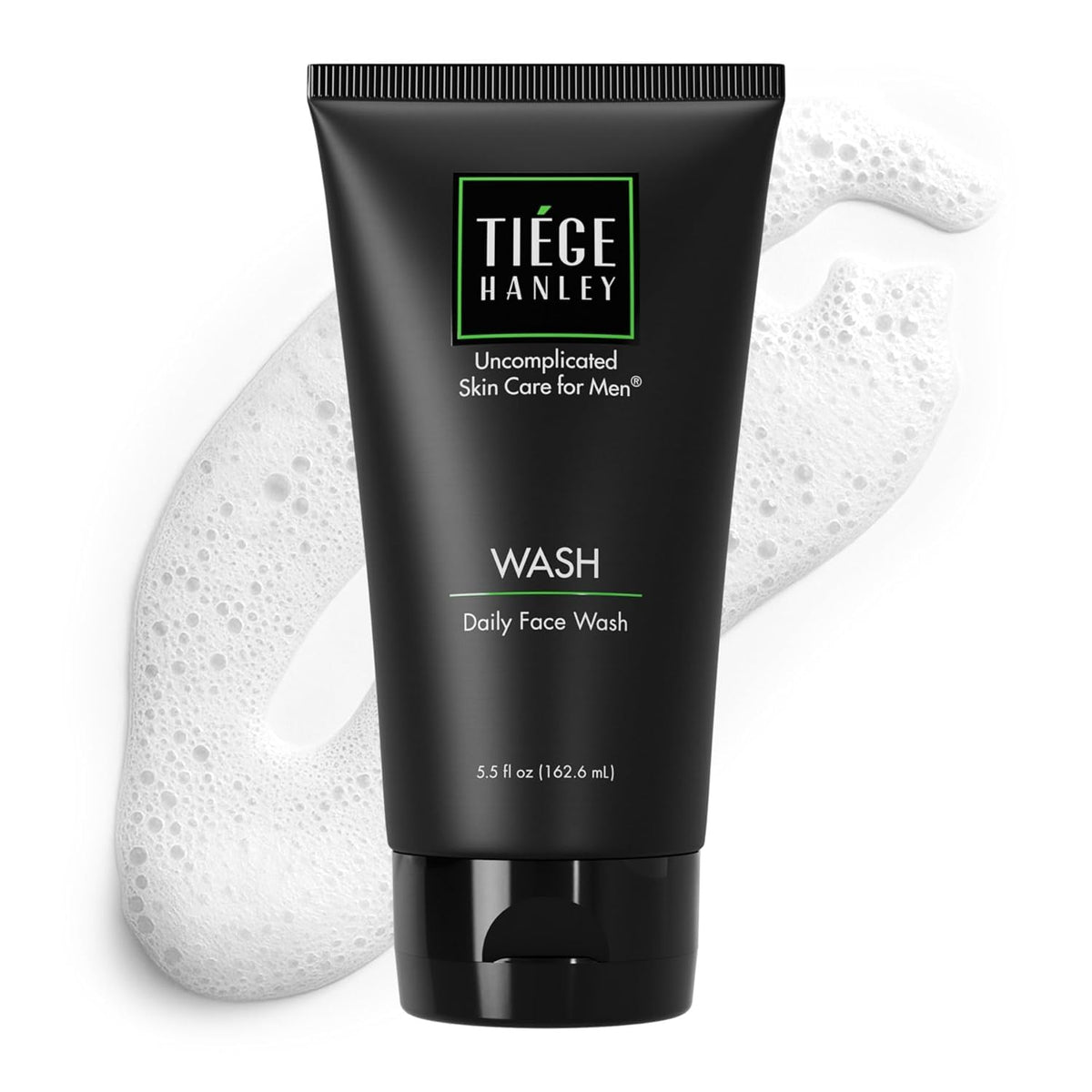Tiege Hanley Daily Face Wash bottle offers fragrance-free cleansing for sensitive skin.