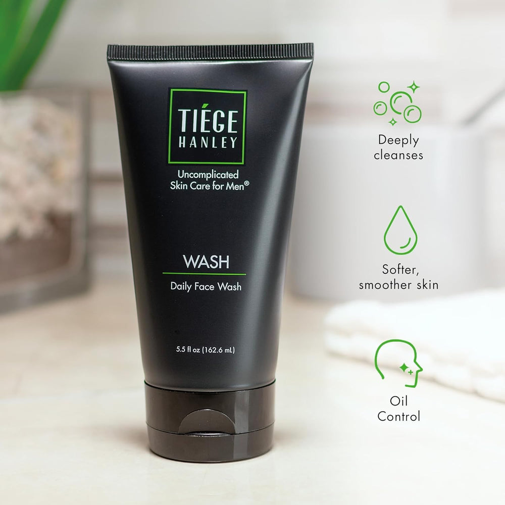 Tiege Hanley Daily Face Wash fragrance-free formula minimizes irritation during daily use.