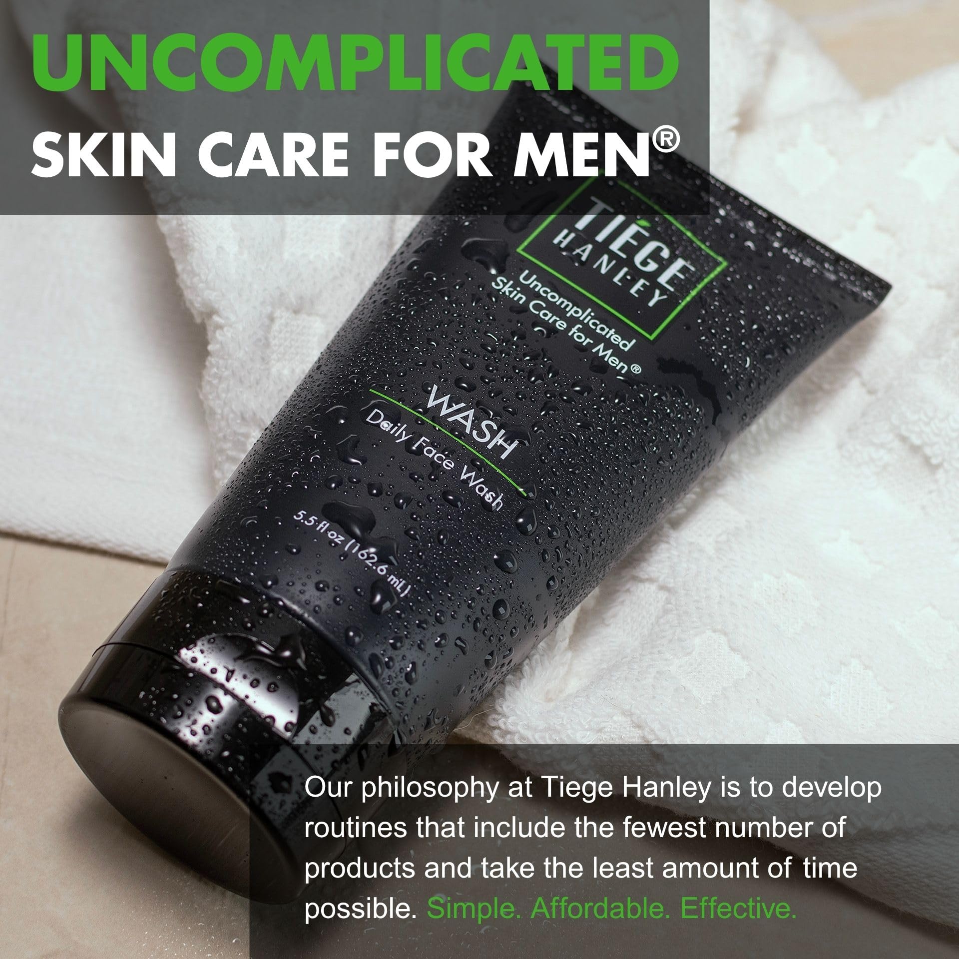 Tiege Hanley Daily Face Wash leaves skin refreshed after rinse.