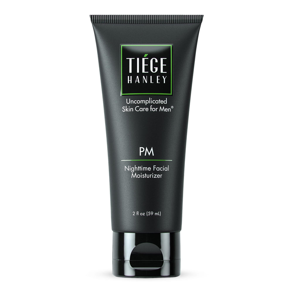 Tiege Hanley night moisturizer jar ready for overnight hydration.