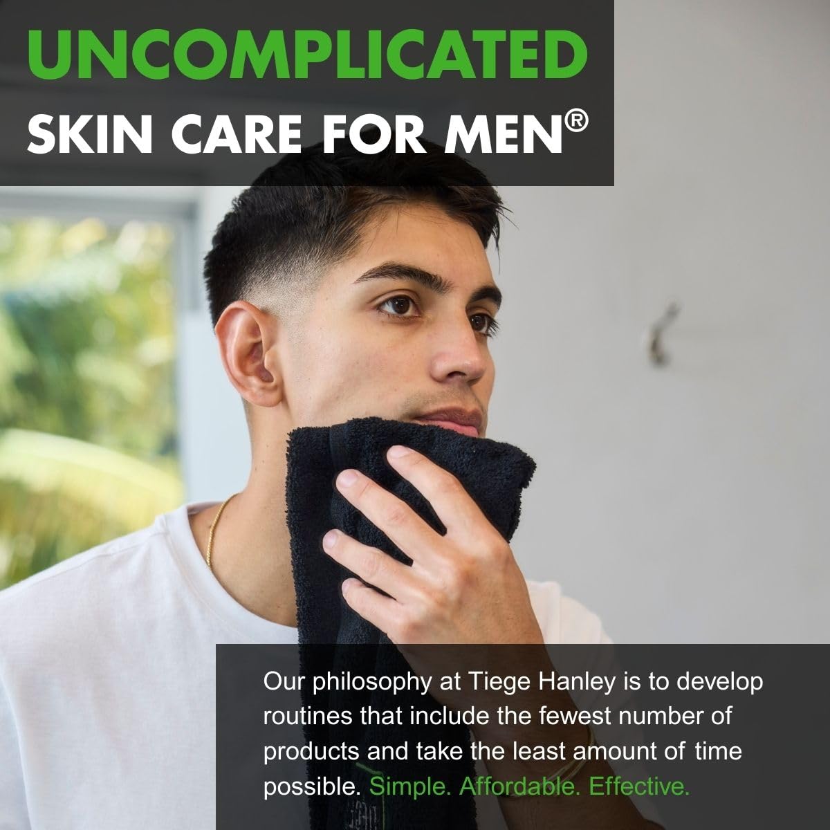 Tiege Hanley Men’s Skincare Routine demonstrates a simple daily regimen.