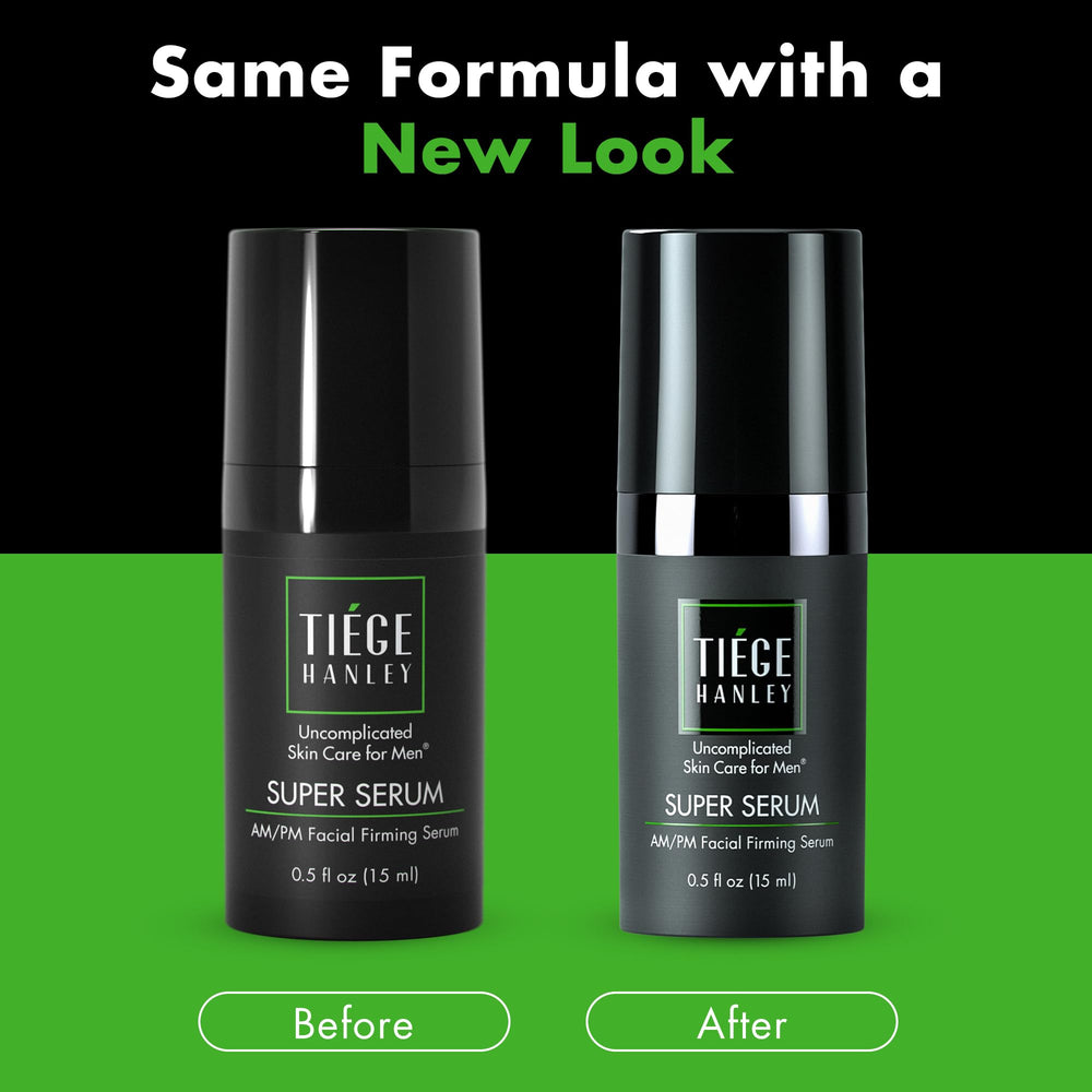 Tiege Hanley Super Serum shown with a simple routine for efficient daily skincare.