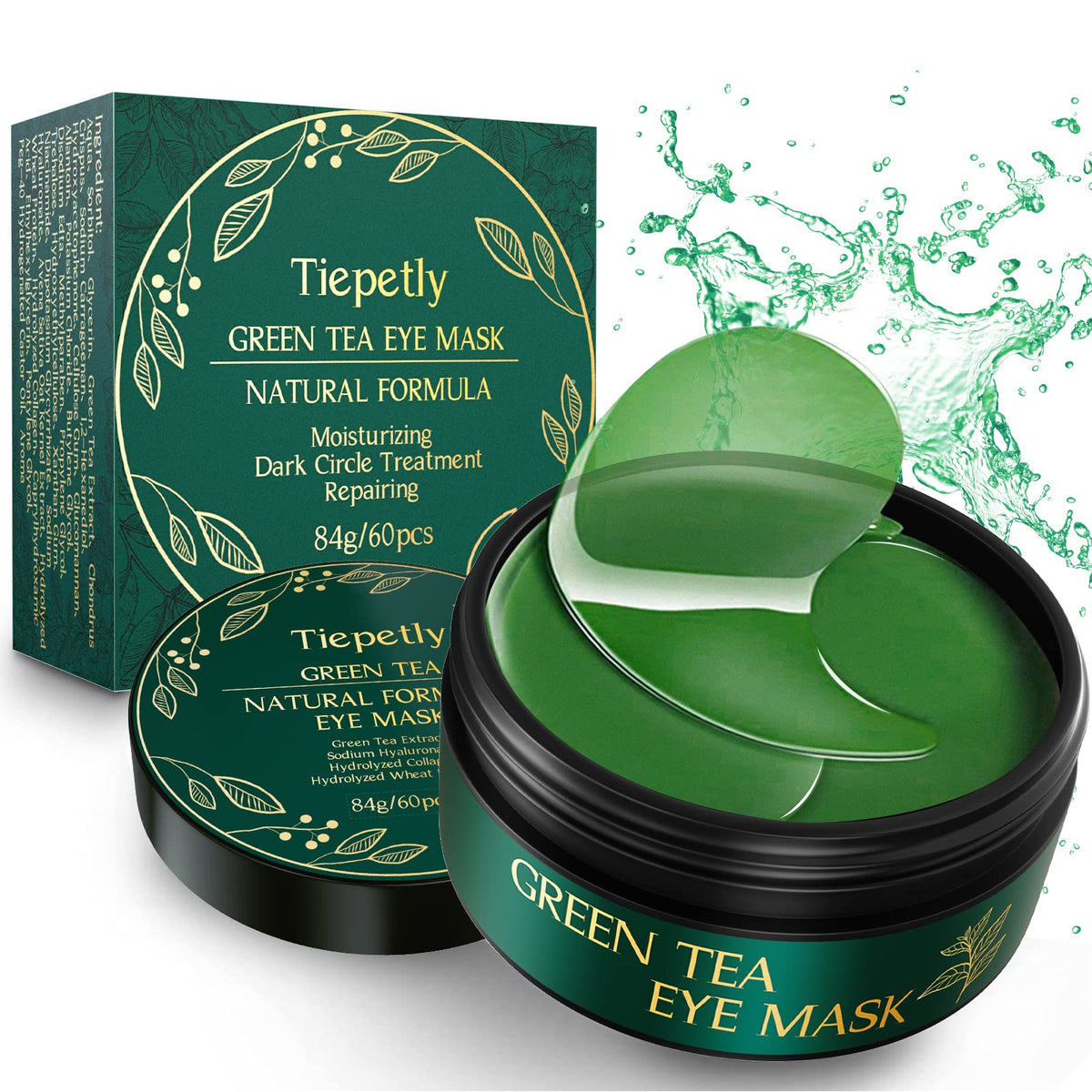 Tiepetly parches para ojos con colágeno y té verde para hidratación suave.