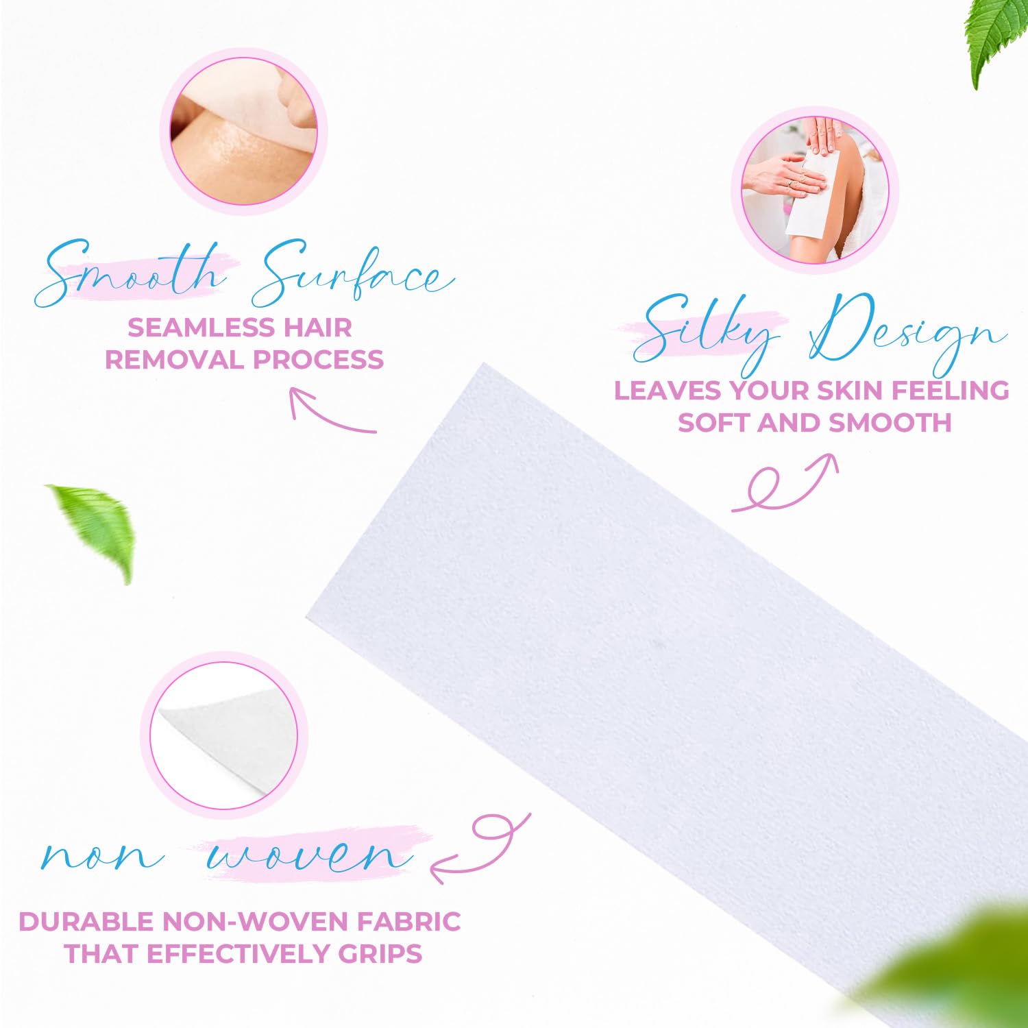 Tifara Beauty 3x9 inch wax strip used on leg for smooth waxing.