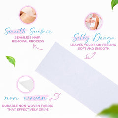 Tifara Beauty 3x9 inch wax strip used on leg for smooth waxing.