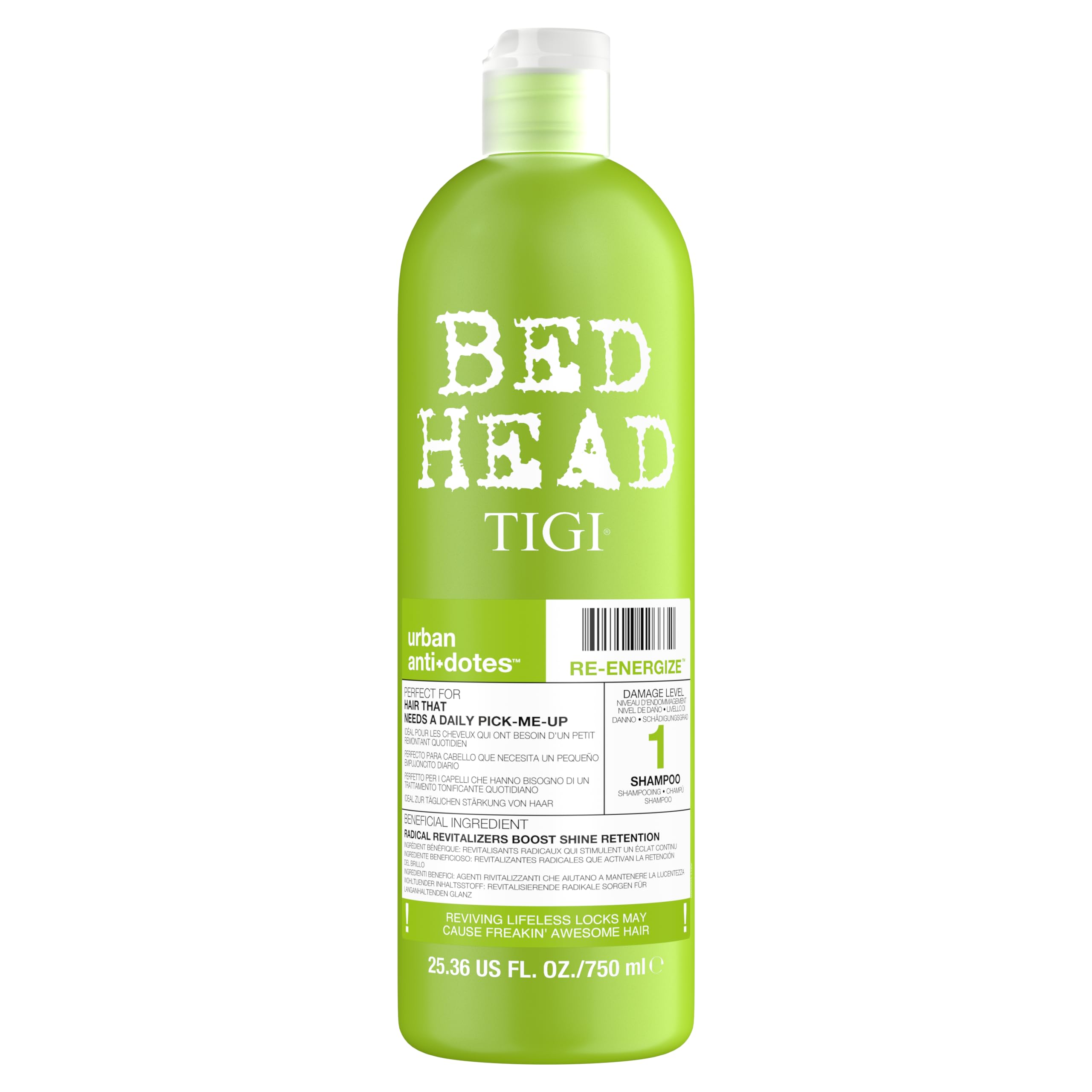 TIGI Bed Head antidotos urbanos 1, botella: champú hidratante para cabello seco.