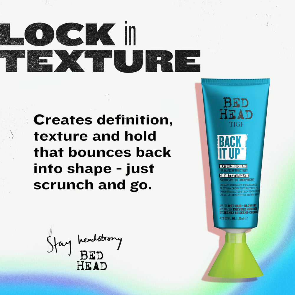 Bed Head Back It Up textura en cabello rizado ayuda a definir rizos.