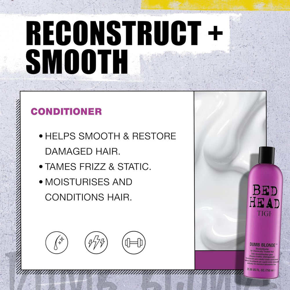 TIGI Bed Head Dumb Blonde Shampoo, textura cremosa y hidratación profunda para uso diario.