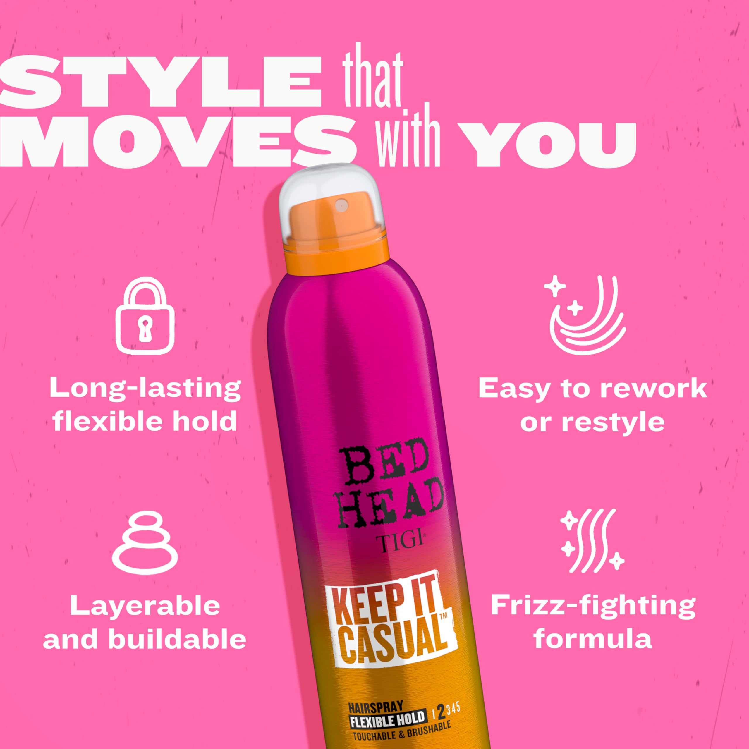 TIGI Bed Head Keep It Casual, fijación flexible que mantiene el volumen sin sobrecargar.