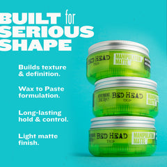 TIGI Bed Head Manipulator Matte en cabello corto para estilo texturizado.