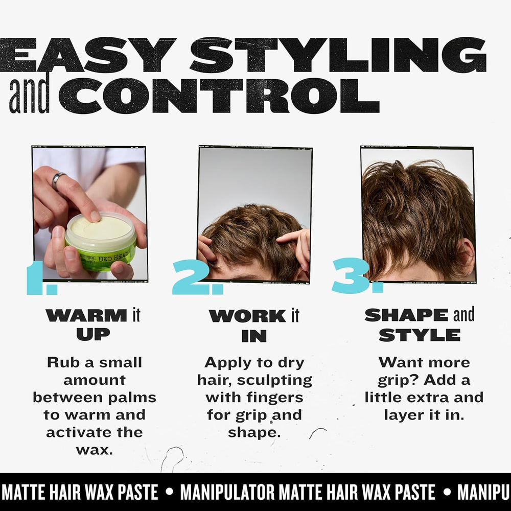 TIGI Bed Head Manipulator Matte, fácil aplicación entre las manos para definir.