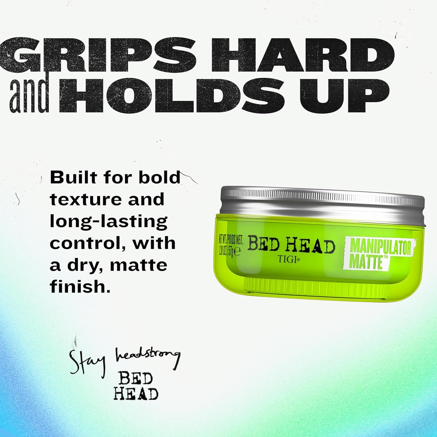 TIGI Bed Head Manipulator Matte, textura flexible para peinados diarios sin grasa.