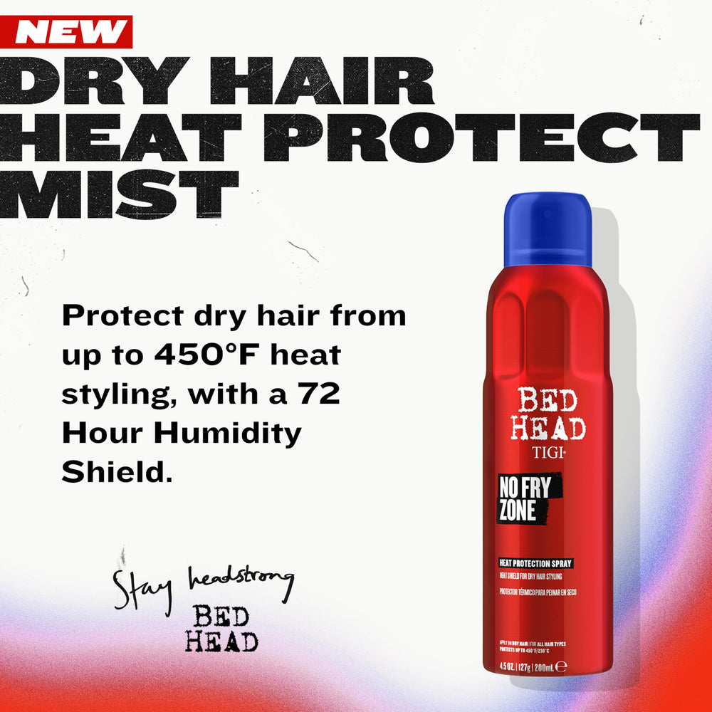 Bed Head No Fry Zone se aplica en cabello seco para refrescar el peinado