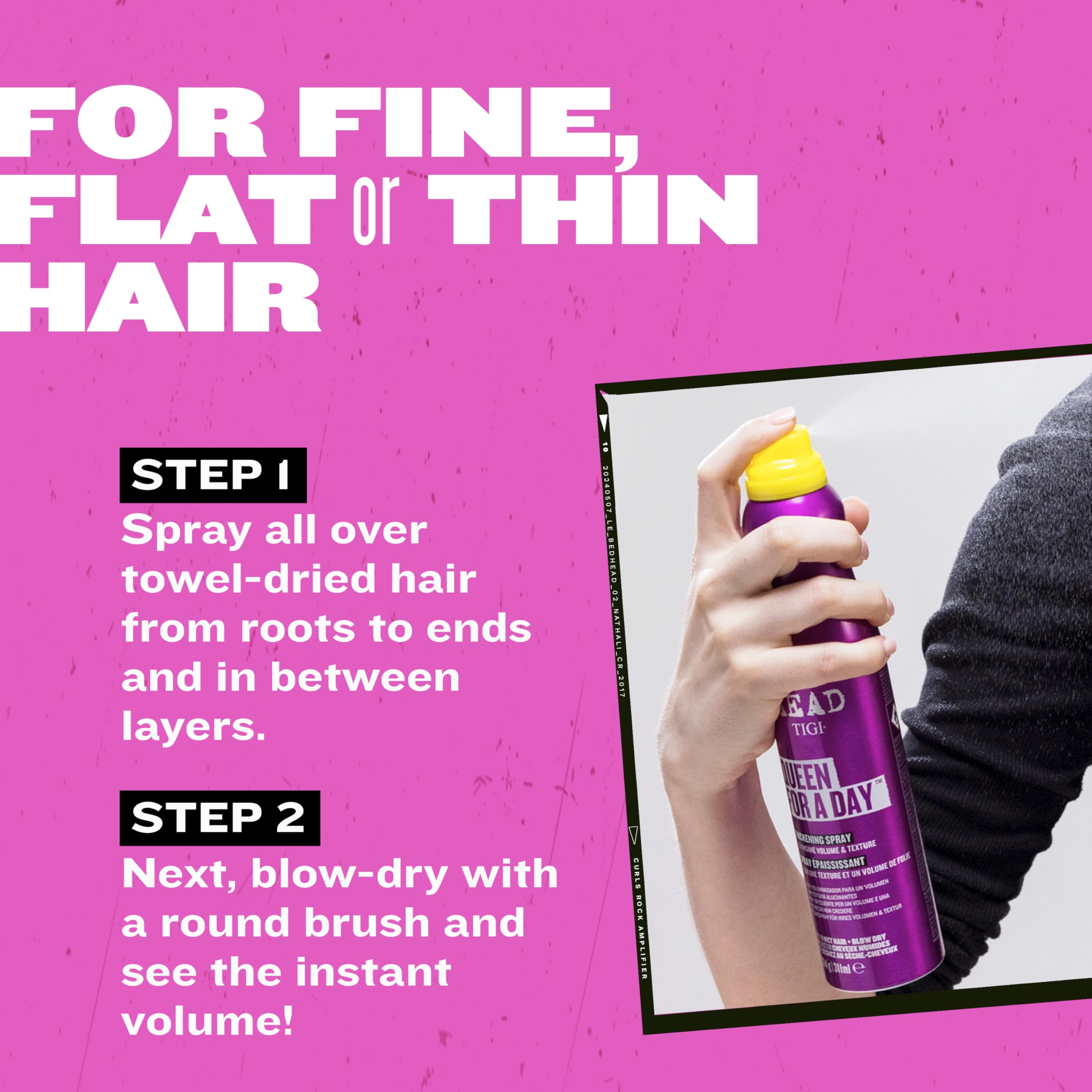 Queen For A Day de TIGI: look llamativo con volumen y textura.