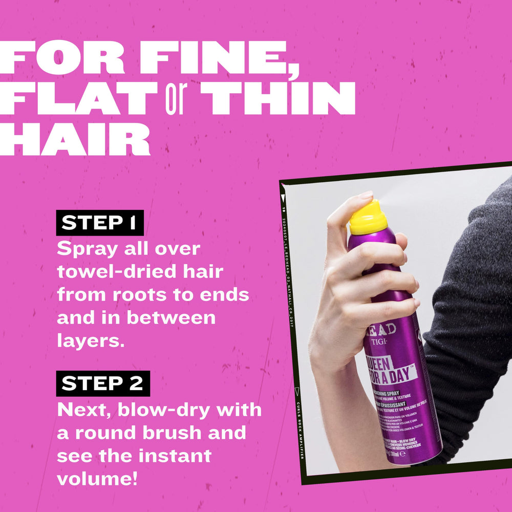 Queen For A Day de TIGI: look llamativo con volumen y textura.