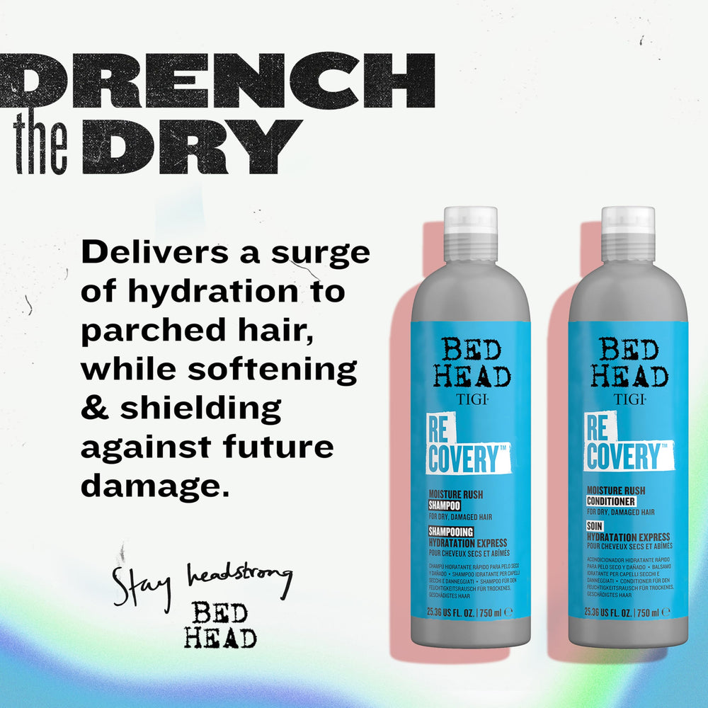 TIGI Bed Head Recovery shampoo lather shown during application for softness.