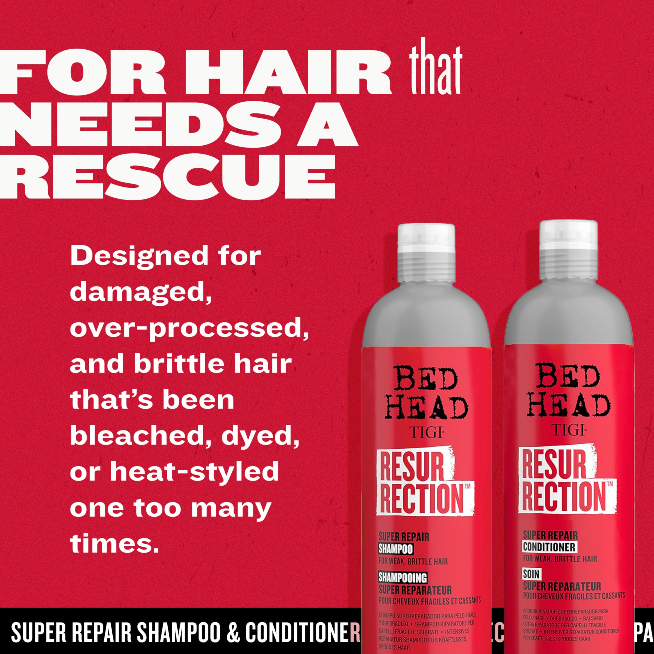 Before and after TIGI Bed Head Resurrection show smoother texture