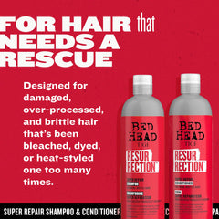 Before and after TIGI Bed Head Resurrection show smoother texture