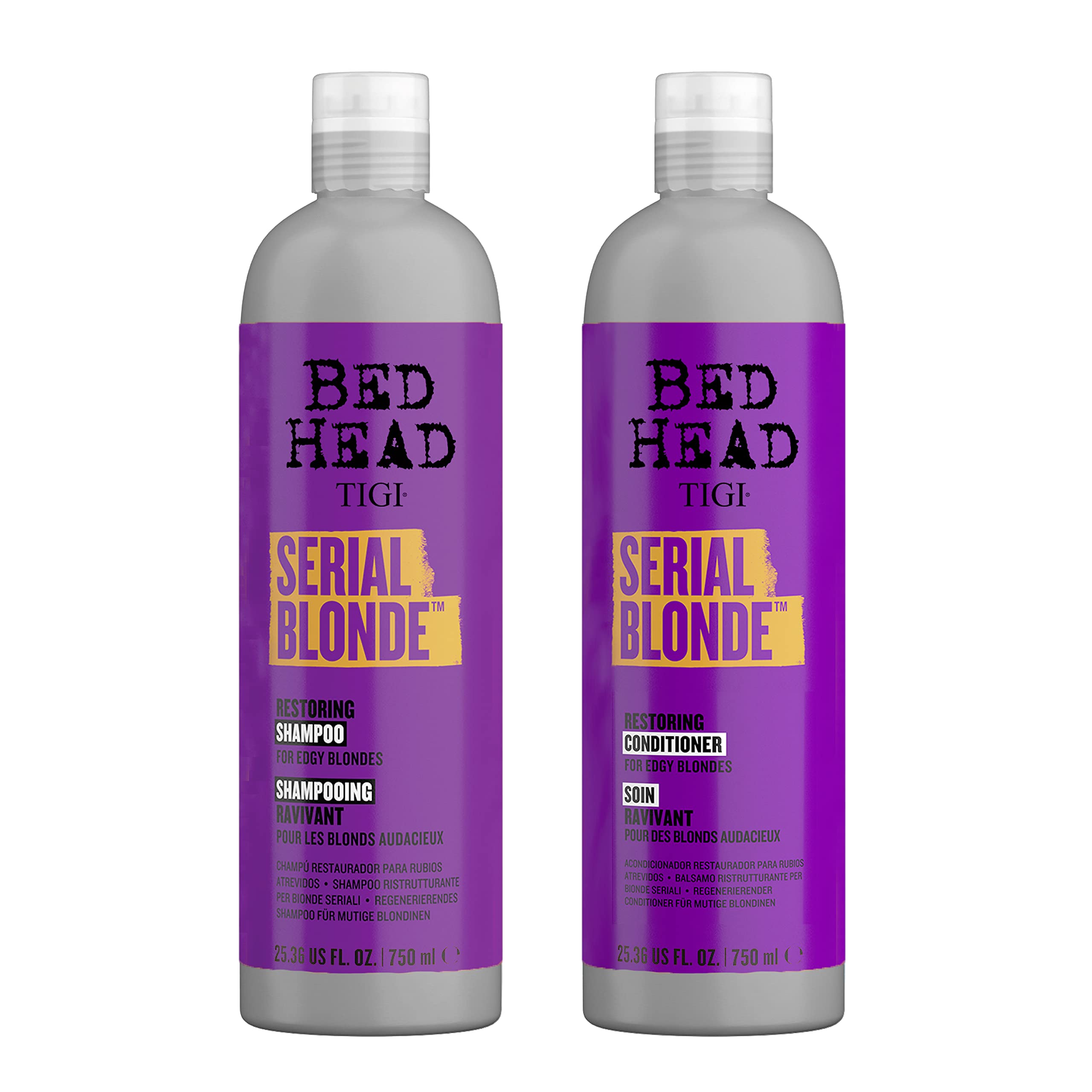 TIGI Bed Head Serial Blonde champú, botella visible, para revitalizar rubio con brillo suave.