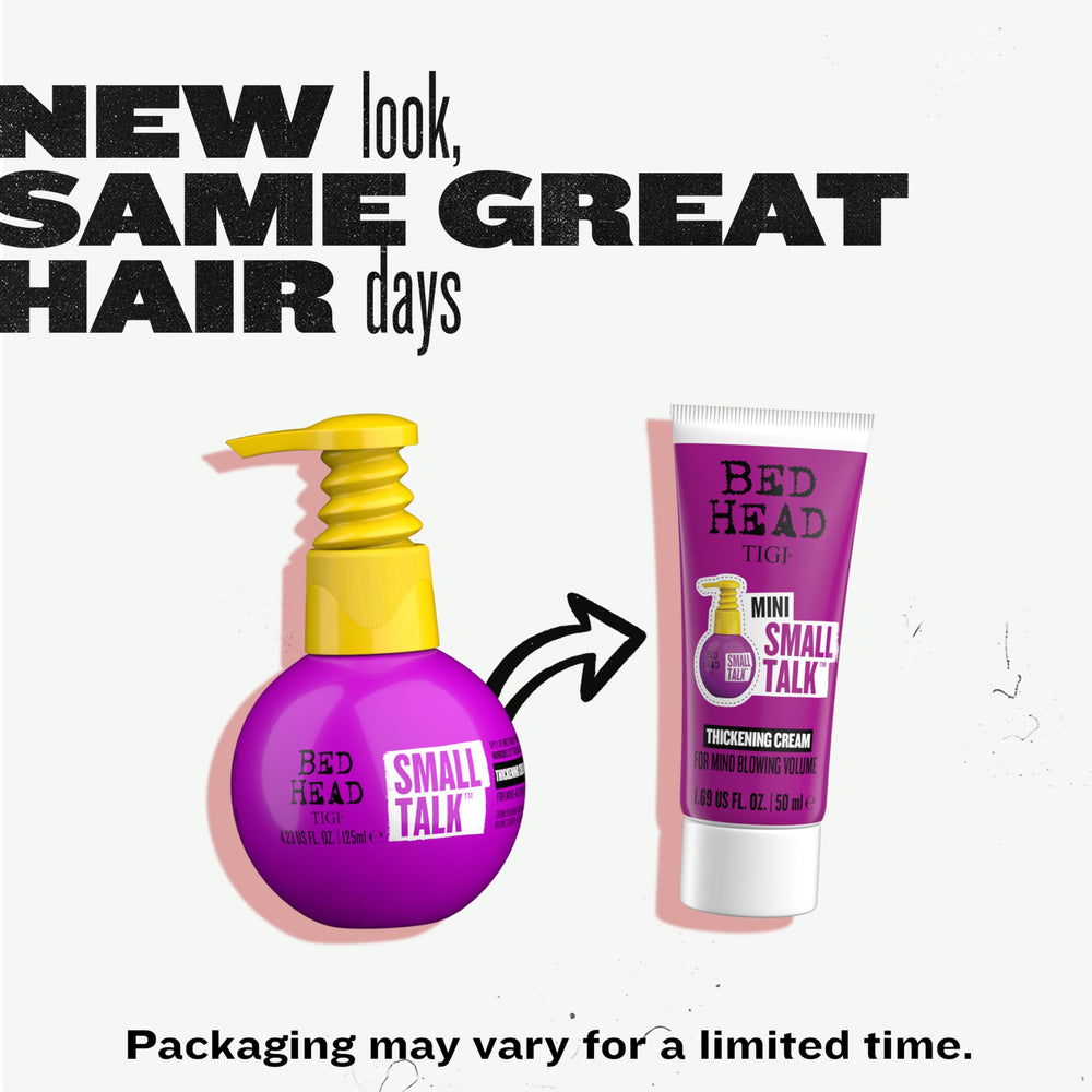 Bathroom counter with the travel-size TIGI Bed Head Thickening Cream.