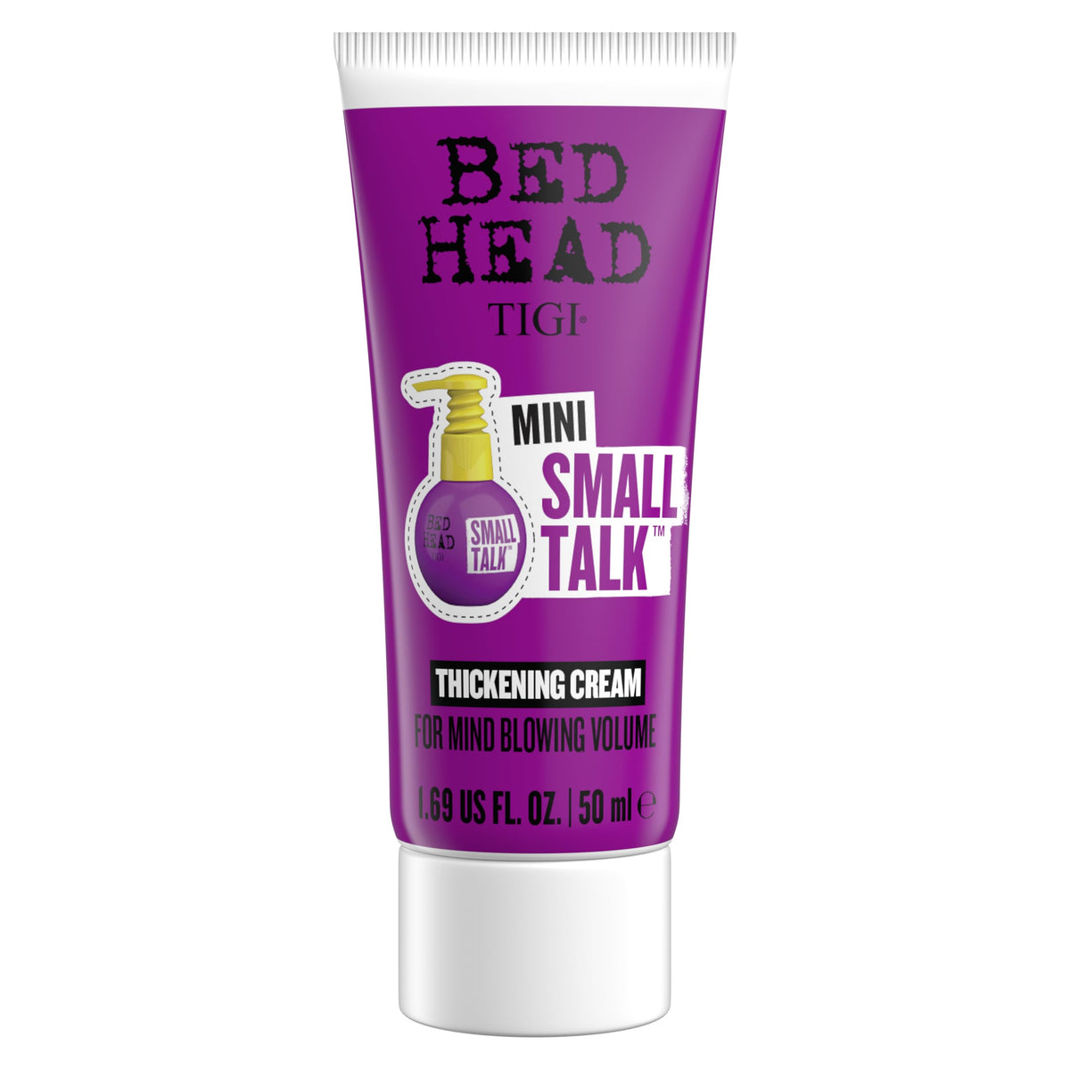 TIGI Bed Head Small Talk Thickening Cream travel bottle for on-the-go styling.