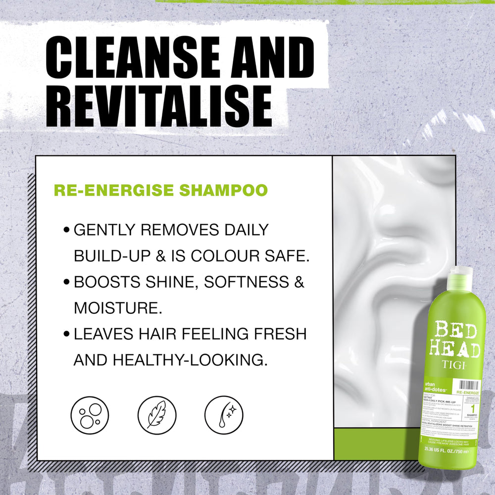 Bed Head by TIGI Re-Energize Tropical Twist fragrance highlights mood-boosting scent.