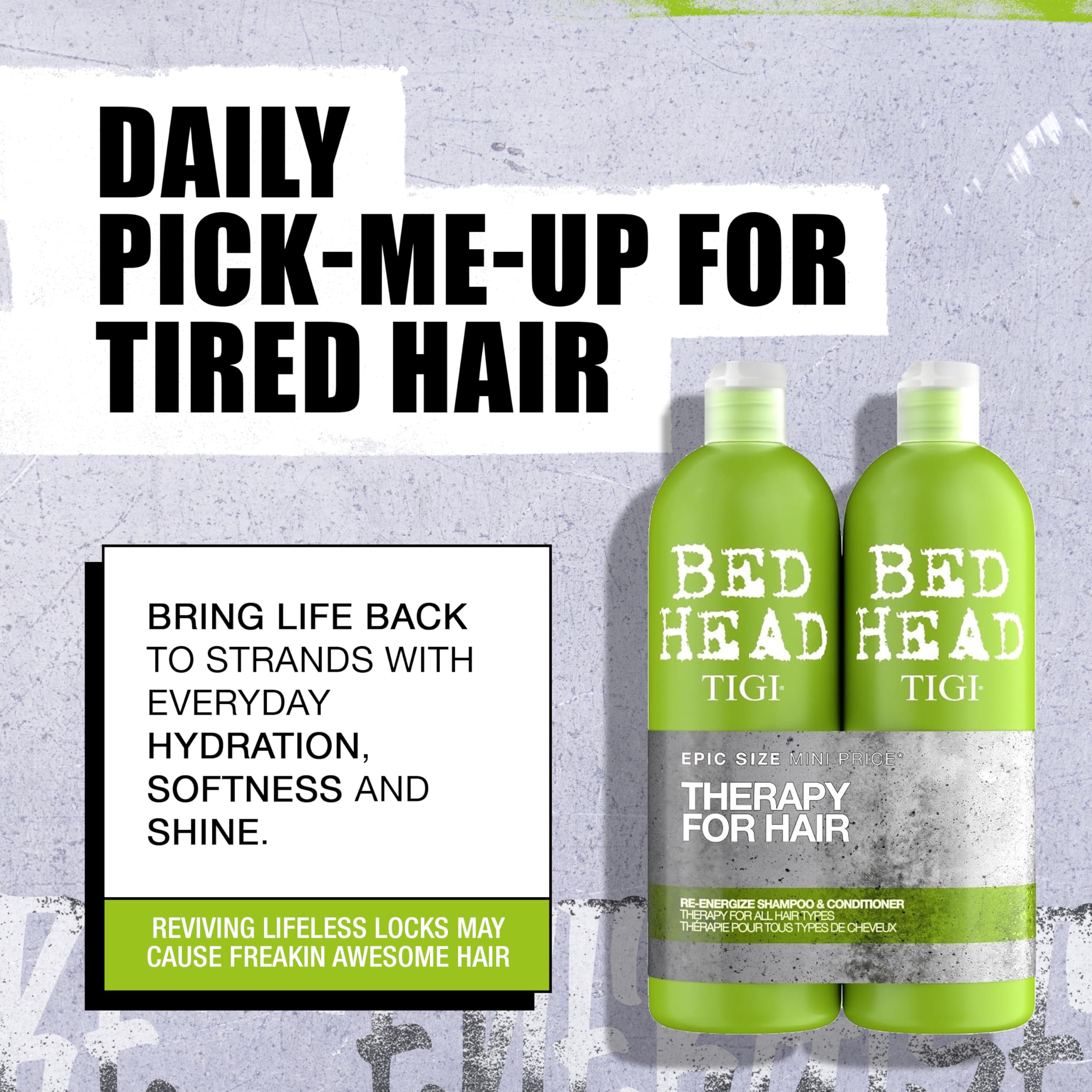 Bed Head by TIGI Re-Energize shampoo lather close-up for normal hair.