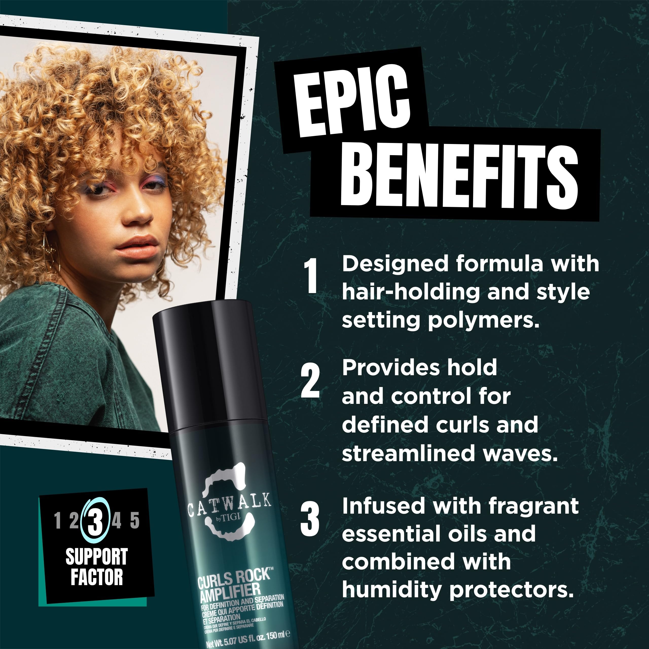TIGI Curls Rock Amplifier aplicación sobre rizos húmedos para definición.