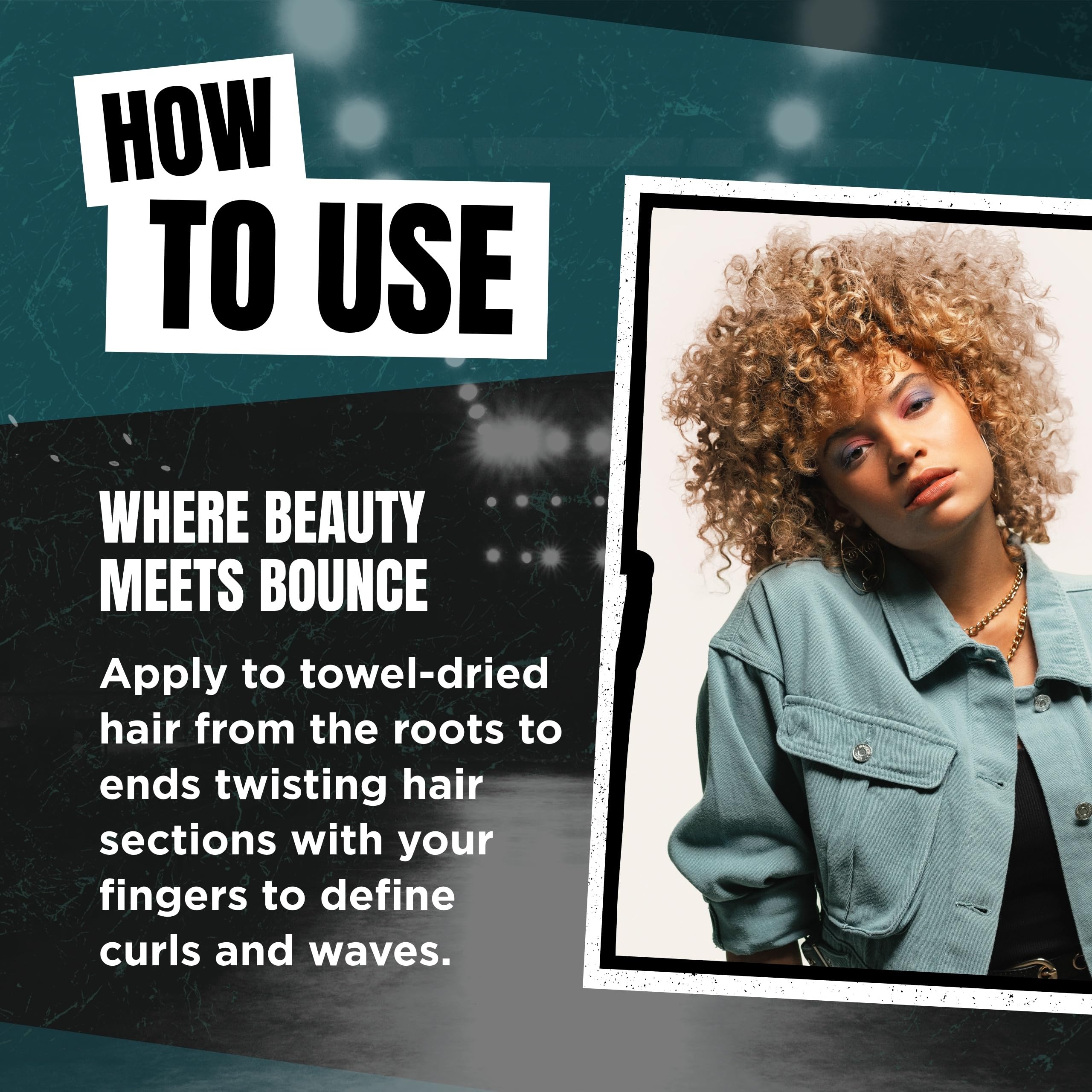 TIGI Curls Rock Amplifier envase en estante listo para peinar.