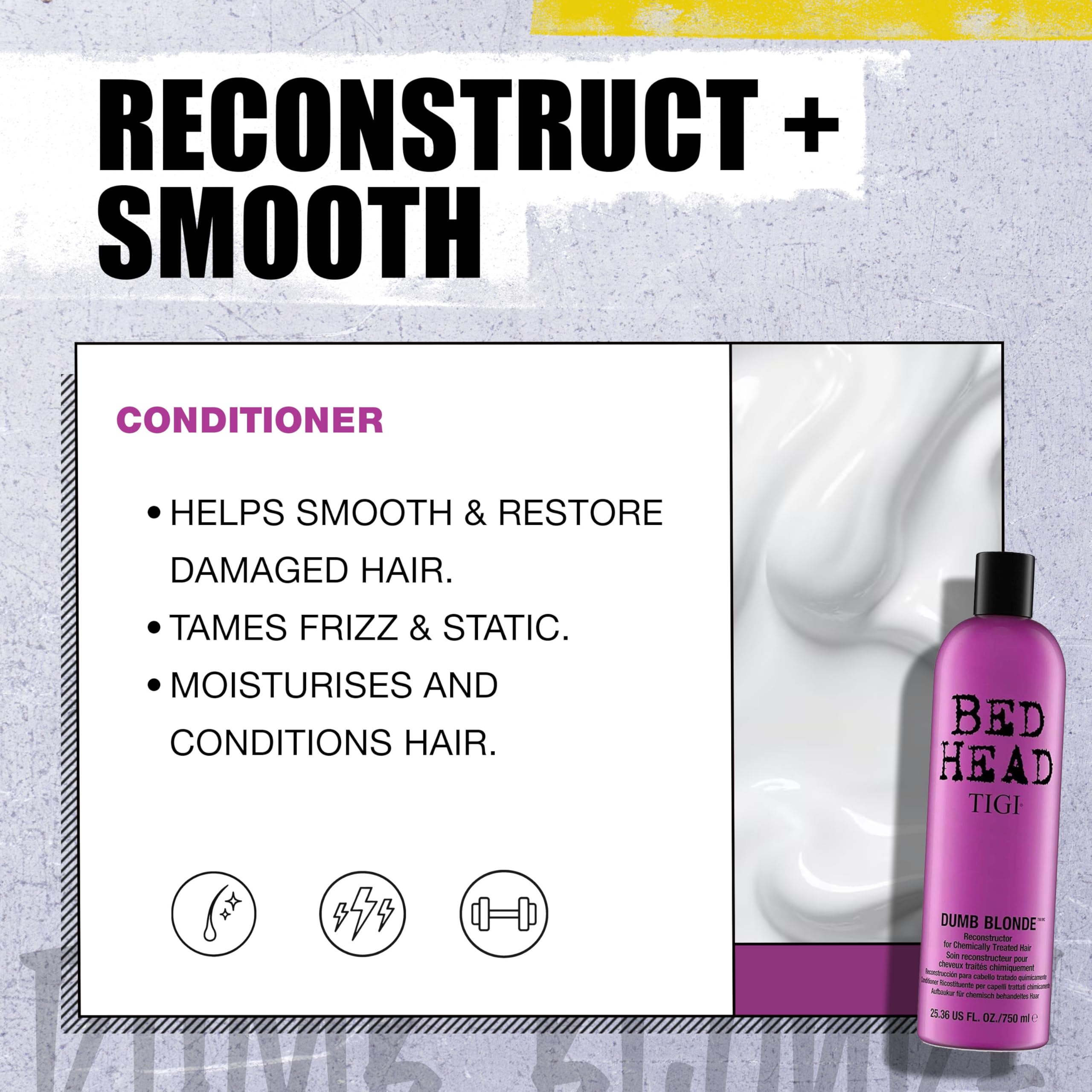 Bed Head Dumb Blonde hair care routine with shampoo and conditioner.
