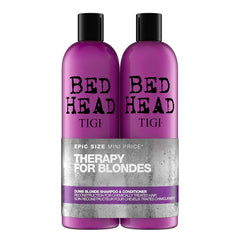 Bed Head by TIGI Dumb Blonde shampoo bottle highlights deep cleansing for blonde hair.