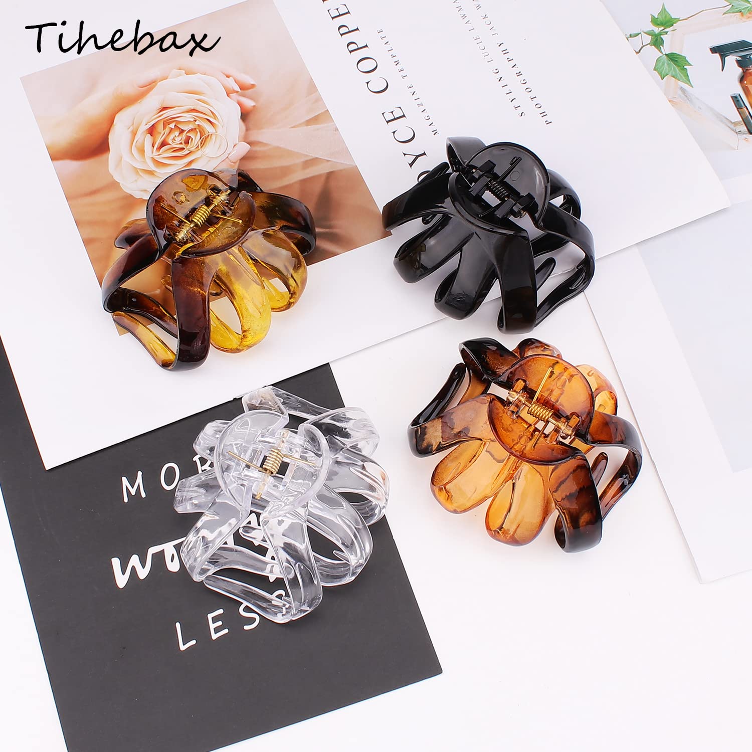 Tihebax 4 pack amber clips with eight-tooth grip for anti slip hold.