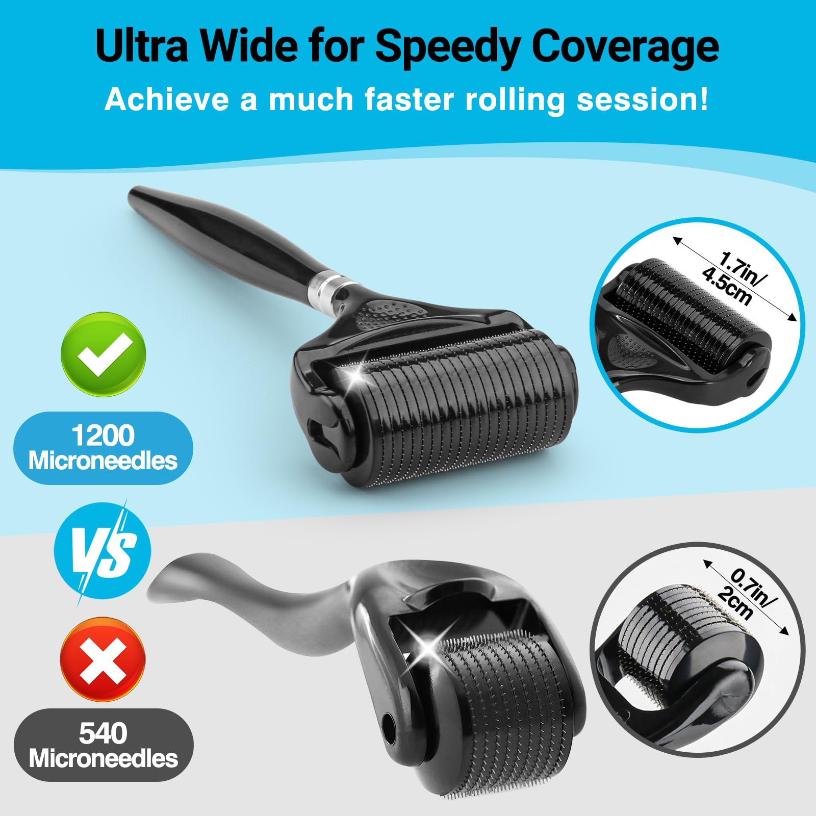 Tilcare derma roller 0.25mm needles close-up emphasizing sterile titanium tips