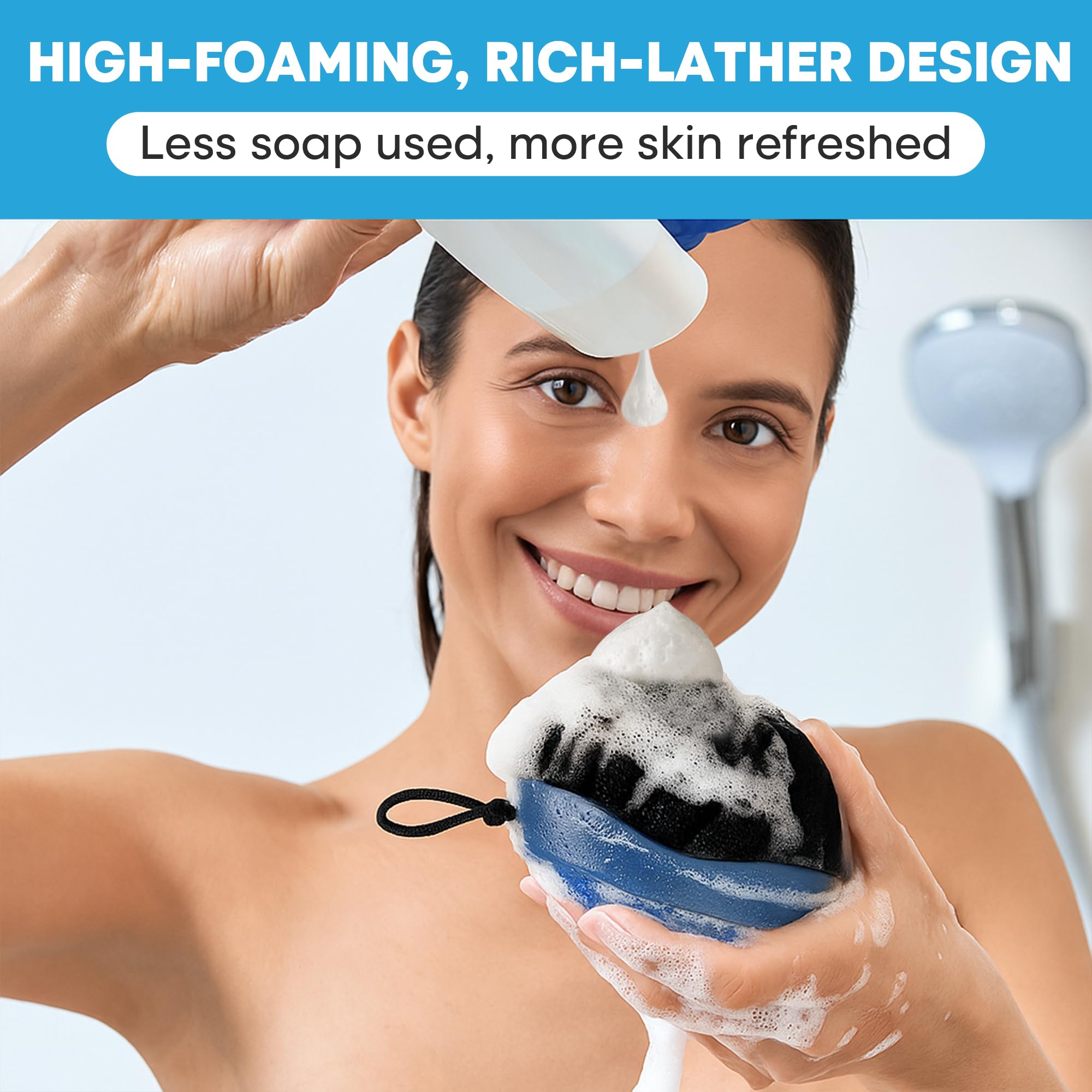 Tilcare exfoliador corporal dos-en-uno, diseño ergonómico para agarre seguro.